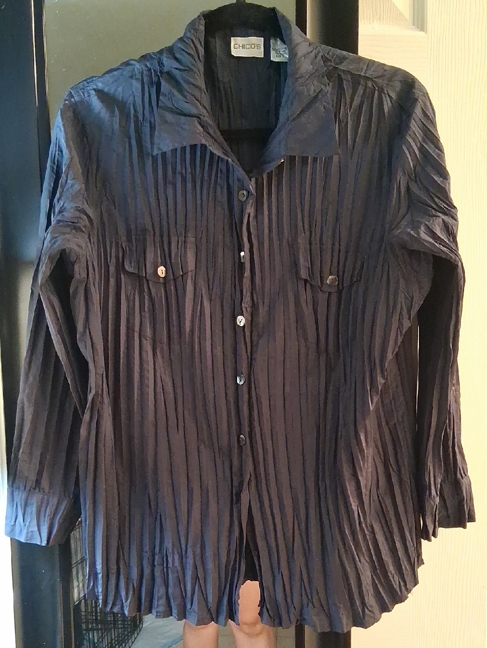 Chico's Textured Navy Button-Front Shirt